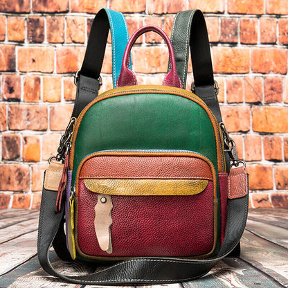 Women's Backpack, Designer Genuine Leather Multi-color Small Travel Rucksack Bag