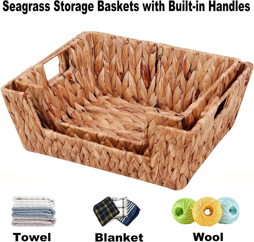 Handwoven Storage Baskets Natural Water Hyacinth Kitchen Bathroom Decoration