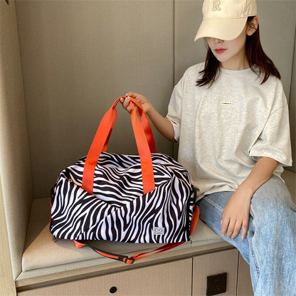 Zebra-stripe Travel Bag Folding Travel Luggage Duffle Shoulder Bags Women Sports