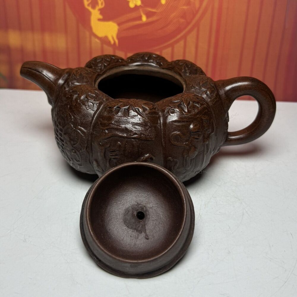 Vintage China Yixing Purple Clay Teapot Zisha Ceramic Pumpkin Teaware Household