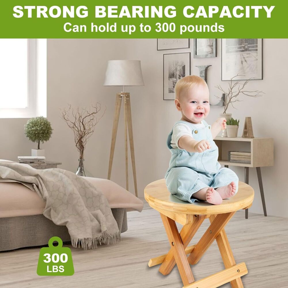 Bamboo Folding Step Stool Shower Bench Foot Rest Fully Assembled Decor (Round)