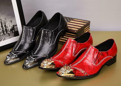 Stylish Mens Leather Slip On Dress Formal Metal Pointed Toe Nightclub Shoes Size