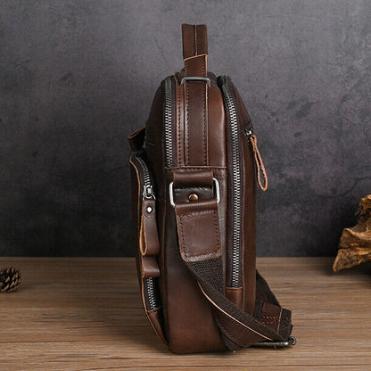 Men's Real Cow Leather Vintage Messenger/Shoulder Bag Crossbody Bag 8" Handbags