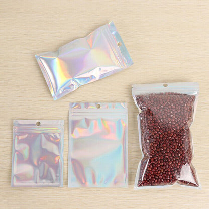 10x Iridescent Zip lock Pouches Cosmetic Plastic Laser Holographic Zipper Bag-ca