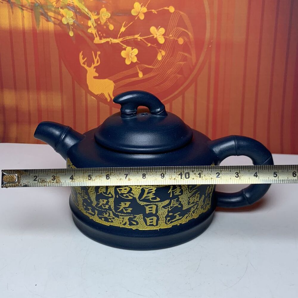 Vintage Chinese Yixing Purple Clay Teapot Zisha Ceremony Fashion Bamboo Teaware