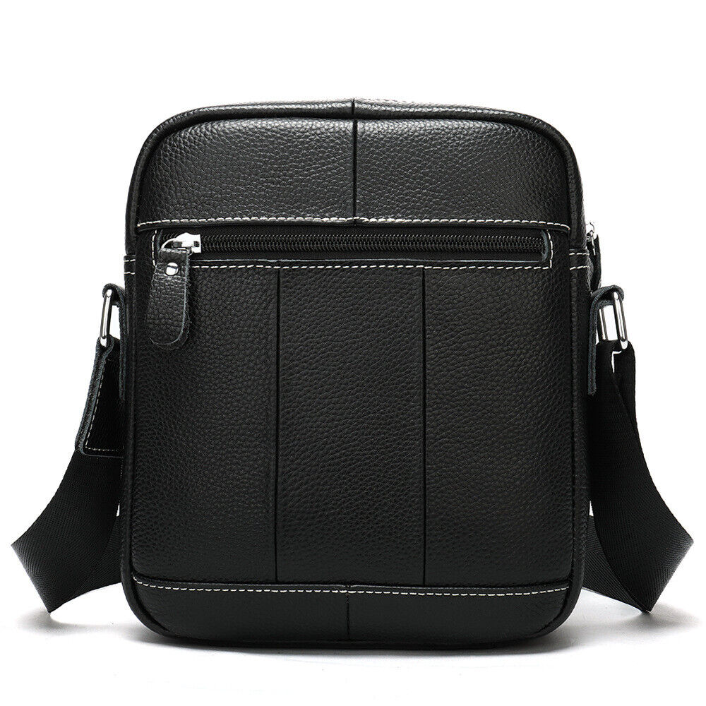 100% Genuine Leather Men's Black Sling Shoulder/Messenger Bag 8" Zipper Bags