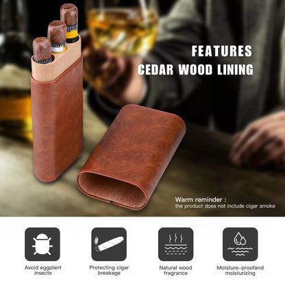 Cigar Cases PU Leather 3 Sticks Portable Storage Humidor Box Accessories 85x35mm
