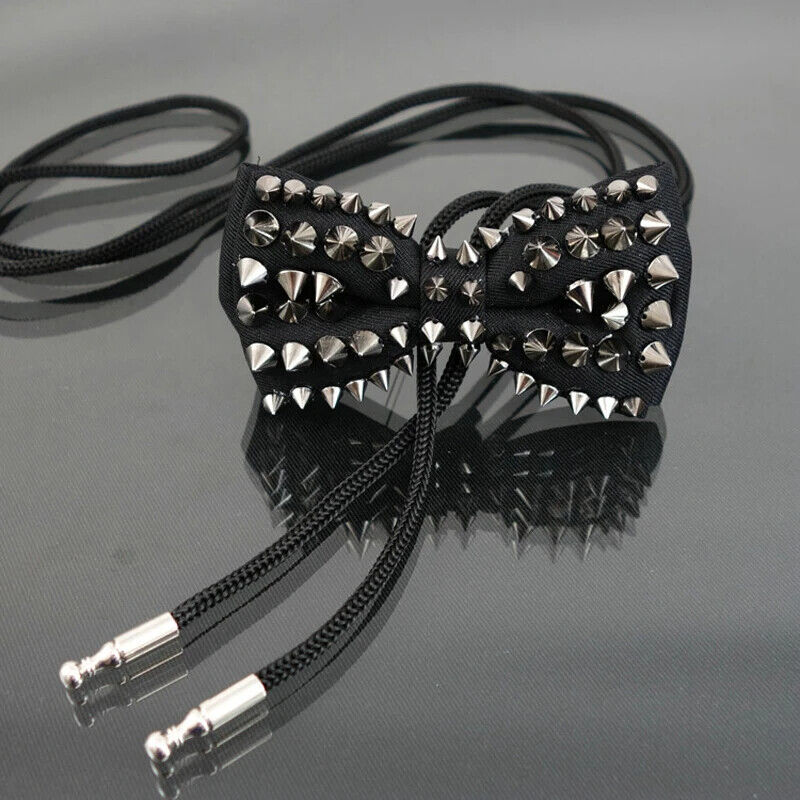 Men Fashion Neckties Cotton Black Punk Rivets Rock Style Bow Ties Hip Hop 12x6cm
