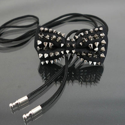 Men Fashion Neckties Cotton Black Punk Rivets Rock Style Bow Ties Hip Hop 12x6cm