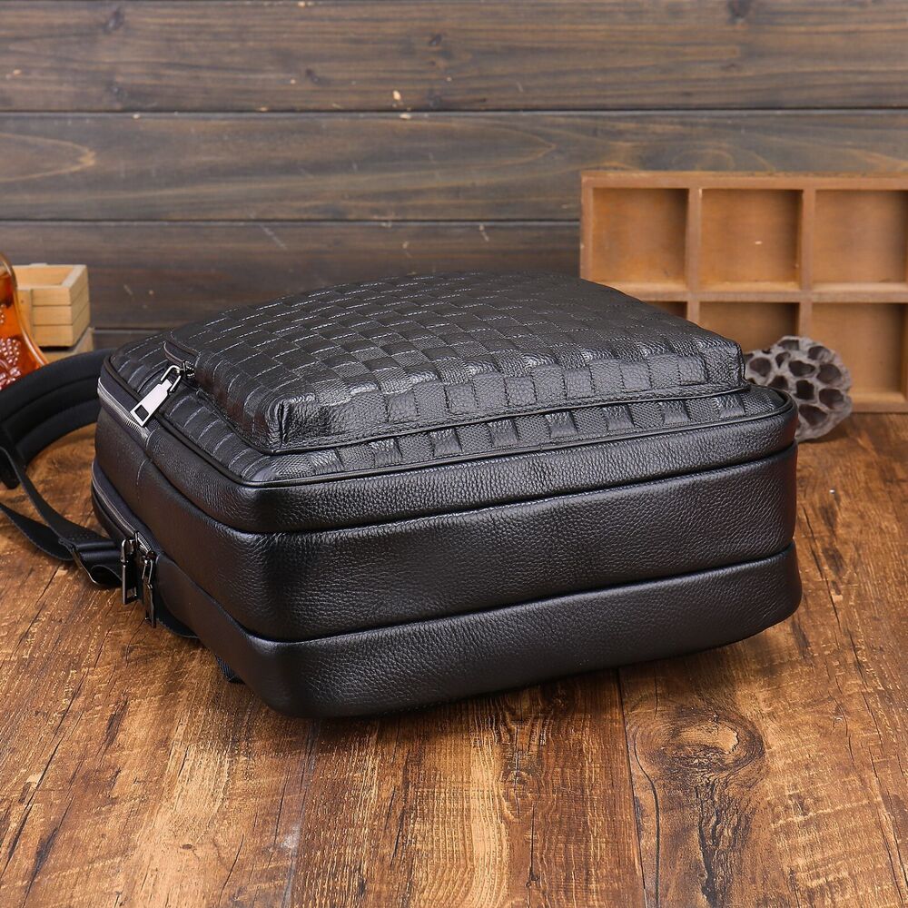 Top Cow Leather Black Men's bag, Soft Leather Large Capacity Backpack Travel Bag