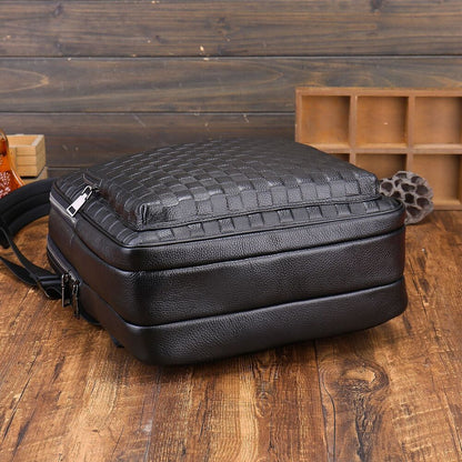 Top Cow Leather Black Men's bag, Soft Leather Large Capacity Backpack Travel Bag
