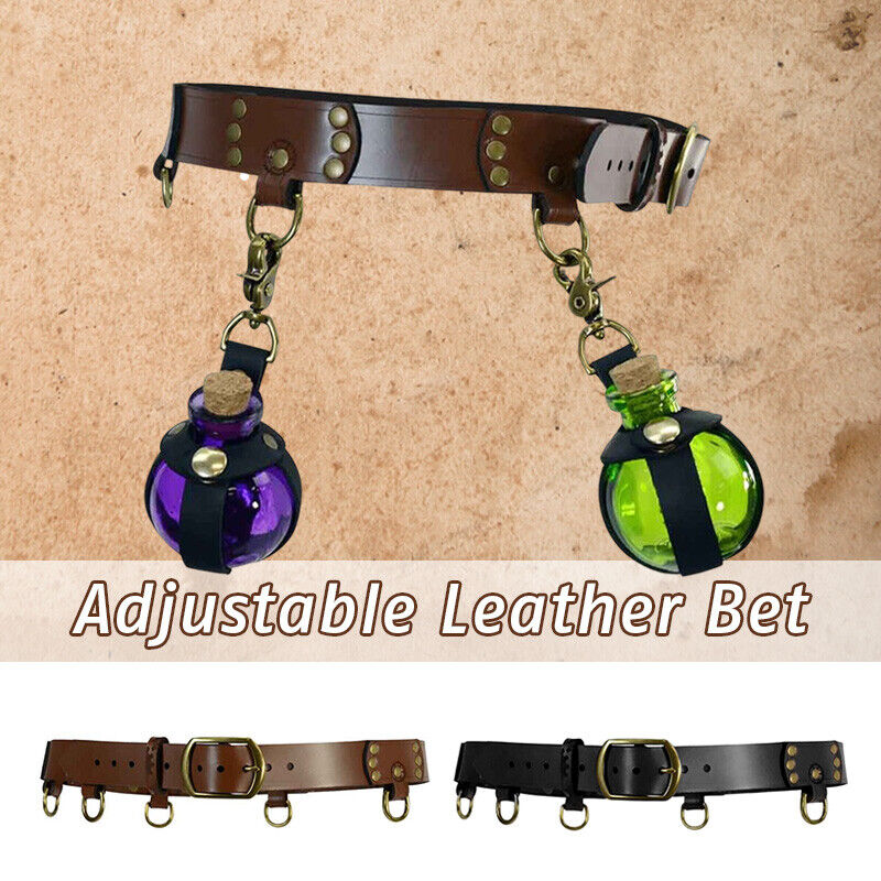 Medieval PU Leather Steampunk Belt Alchemy Potion Bottle Holder Larp Costume