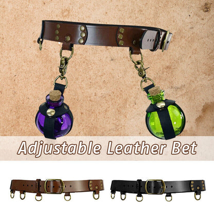Medieval PU Leather Steampunk Belt Alchemy Potion Bottle Holder Larp Costume