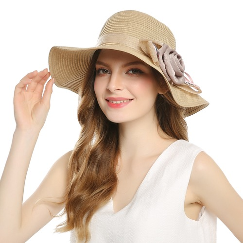 Yarn Hat Women Big Bow Feather Flower Sun Protect Hat Elegant Wedding Sea Beach