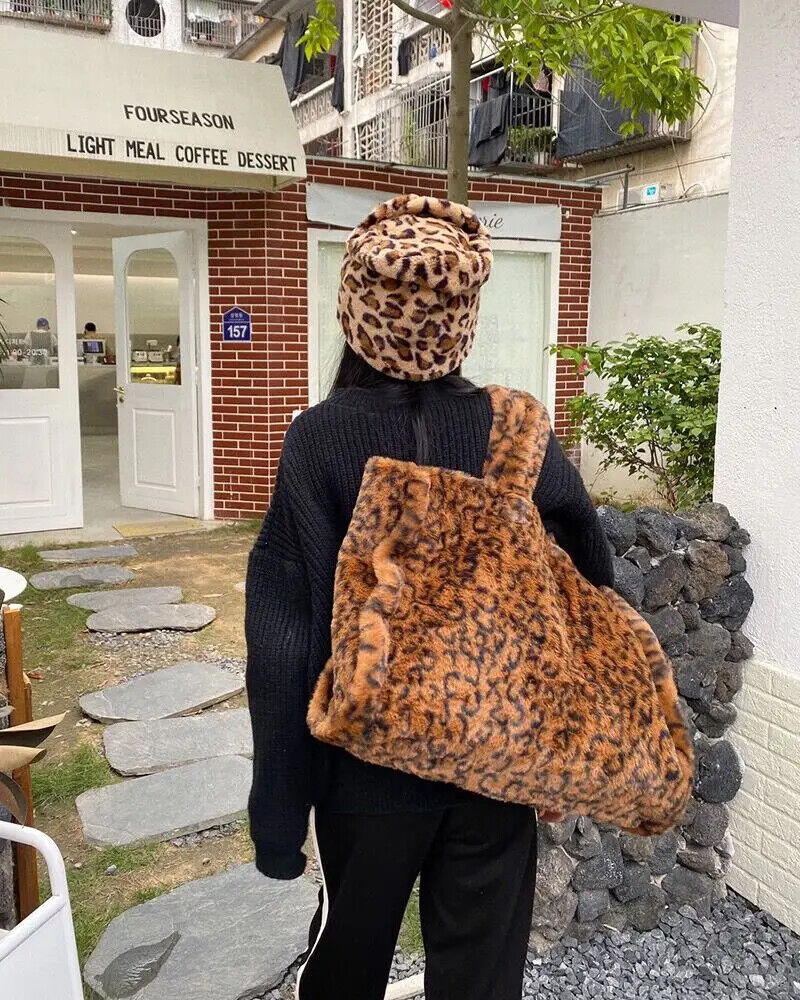 Faux Fur Tote Wome Shoulder Bags Plush Lady Handbags Big Shopper Purses