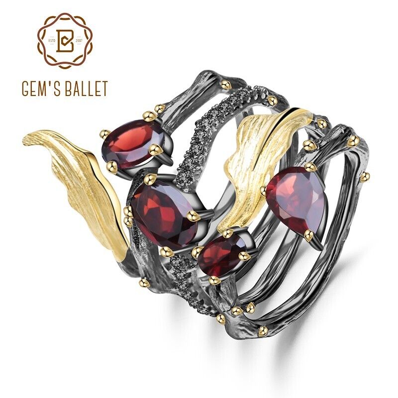 Natural 2.75Ct Red Garnet Gemstone Solid 925 Sterling Silver Vintage Ring