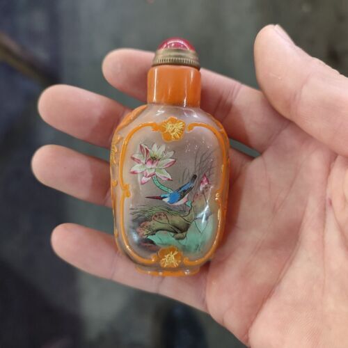 chinese colored glaze inside painting snuff bottle Statue Glass Box Carving gift