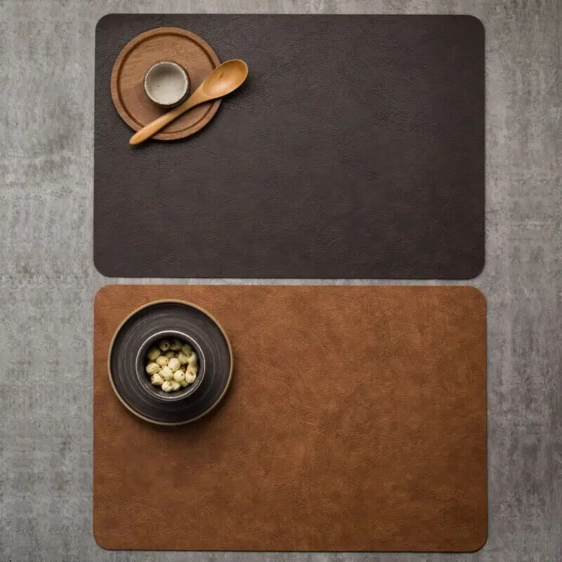 Placemat Leather Brown Light Luxury Solid Coffee Table Mats Waterproof 44.5x30cm