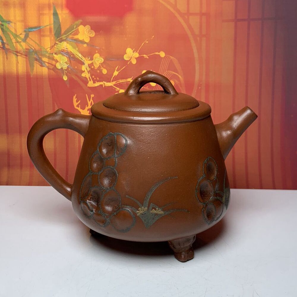 Vintage Chinese Yixing Purple Clay Teapot Zisha Ceremony Painted Nice Teaware