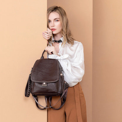 Ladies Leather Backpack Purse Anti-Theft Rucksack Travel Bag Satchel