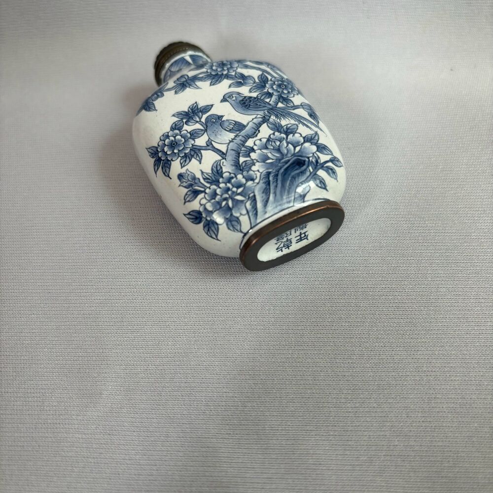Chinese Cloisonne Snuff Bottle Painted Flower Bird blue and white porcelain Art