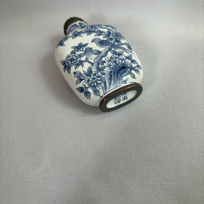 Chinese Cloisonne Snuff Bottle Painted Flower Bird blue and white porcelain Art