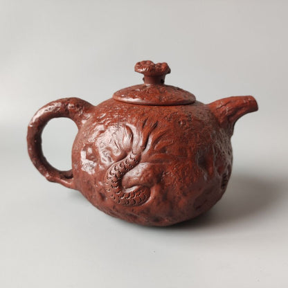 Vintage Chinese Yixing Purple Clay Teapot Zisha Ceramic Carving Dragon Tea Set