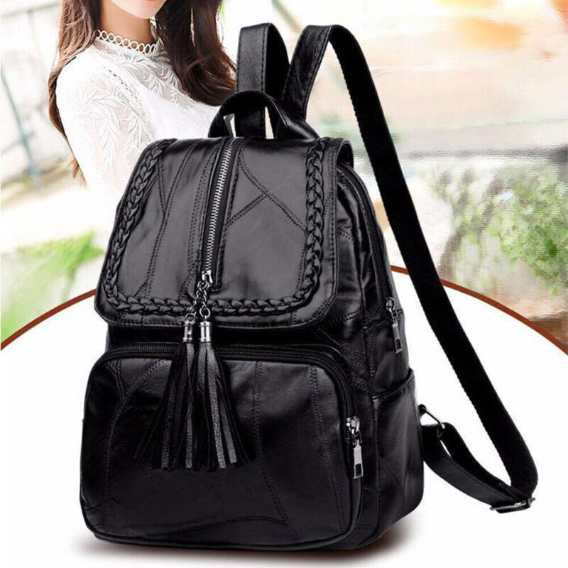 Womens Ladies Fashion Tassels Shoulder Casual Travel Bag PU Leather Backpack US.