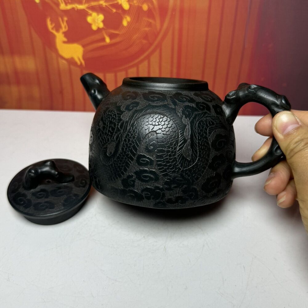 Vintage Chinese Yixing Purple Clay Teapot Zisha Ceremony Dragon Phoenix Teaware