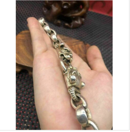 Asian chinese old miao silver hand cast dog statue bracelet jewel cool gift
