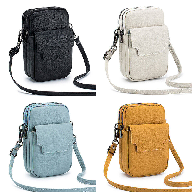 Women's Genuine Leather Double-Layer Zipper Phone BagShoulder Bag Crossbody Bag