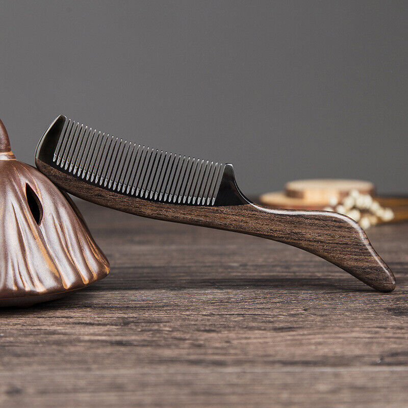 Black Buffalo Horn Hair Comb Massage Brush Anti Static Wood Comb