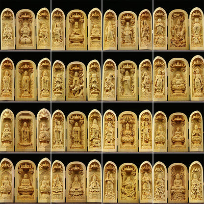 Buddha Statue Carved Wooden Sculpture Decor Three Open Box Home Ornaments NEW