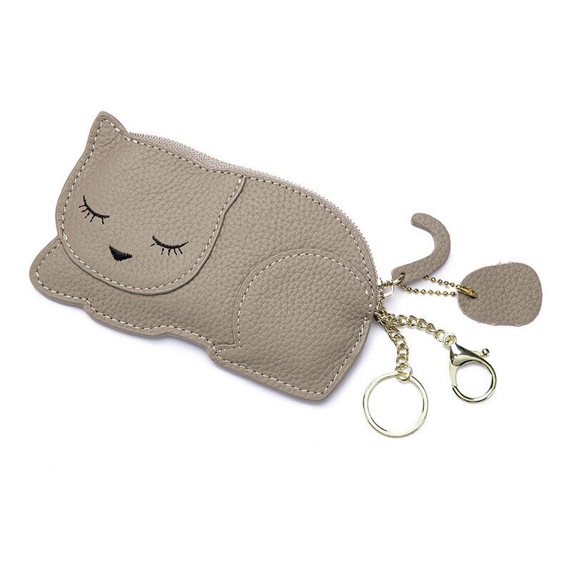 Cute Cat Ultra Thin Purse Wallet Genuine Leather Car Key Bag Mini Coin Bag