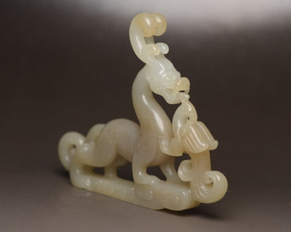 Collection China Natural Hetian Jade Carving Dragon Phoenix Statue Nice Art Work