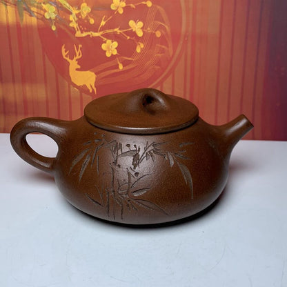 Vintage Chinese Yixing Purple Clay Teapot Zisha Ceremony Bamboo Teaware Collect