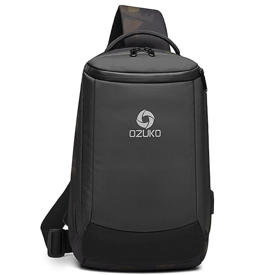 Men's Sling Backpack Oxford cloth Waterproof Crossbody Shoulder Bag USB Port