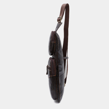 100% Genuine Leather Men's Crossbody Bag Shoulder Bags Sling Backpack for Hiking