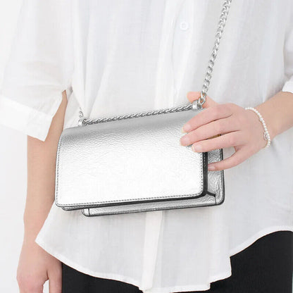 Women's Small Handbag Silver Party Chain Evening Bag Crossbody
