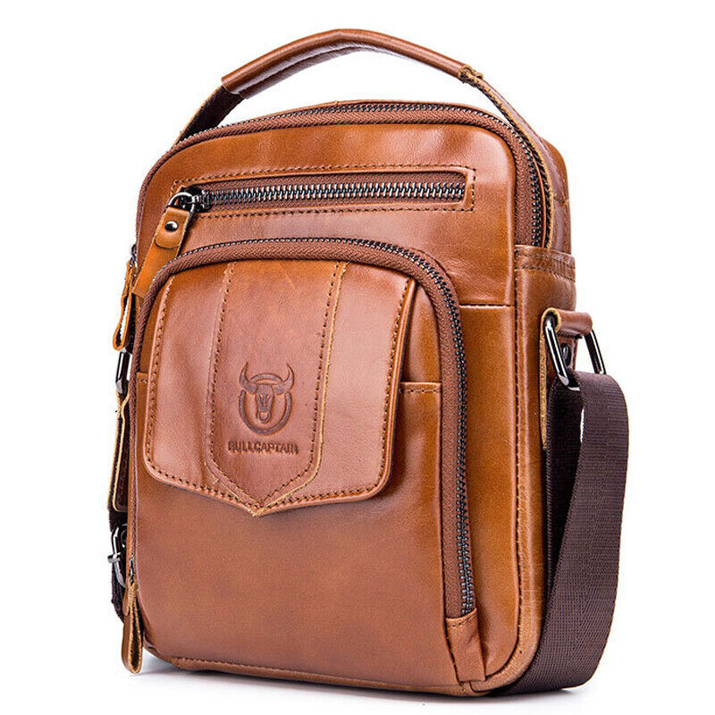 Men's Sling Shoulder Bag, Genuine Leather 8 inch Handbags Casual Messenger Bags