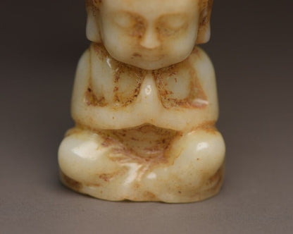 Chinese Natural Hetian Jade Hand Carved Baby Buddha Statue Pendants Jewelry Gift