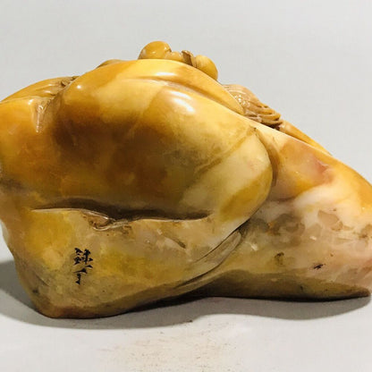 Chinese Shoushan Stone Carved Exquisite Flower Bird Seal Statue Figurine Artwork