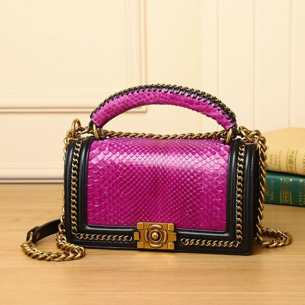 Real Pythonskin Women's Luxury Chain Bag, Sling Shoulder Bag Small Handbags
