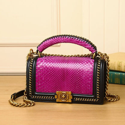 Real Pythonskin Women's Luxury Chain Bag, Sling Shoulder Bag Small Handbags
