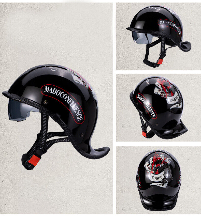 Motorcycle Helmet Vintage Half Helmet Men Women Scoop Helmet With Sun Visor