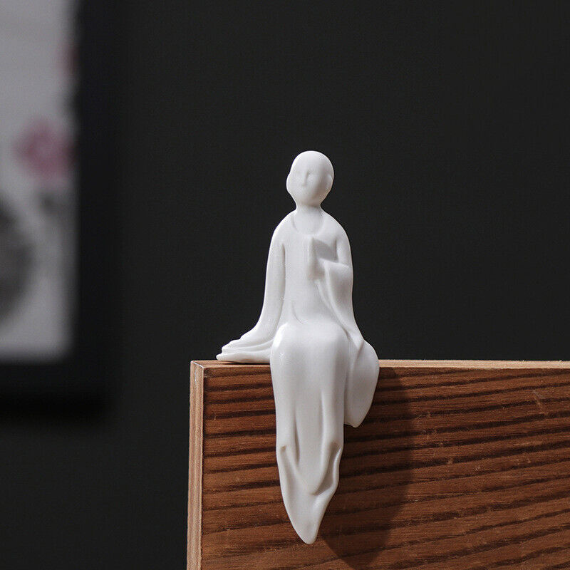 Mini White Ceramic Buddha Statue Meditating Monk Statue Ornaments Home Decor 1x