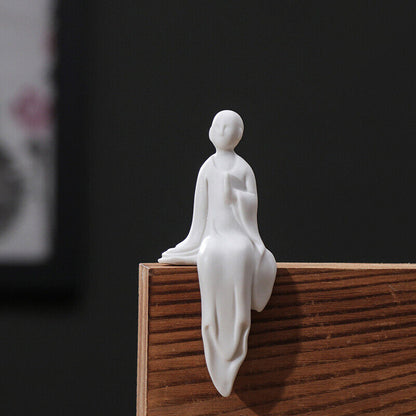 Mini White Ceramic Buddha Statue Meditating Monk Statue Ornaments Home Decor 1x