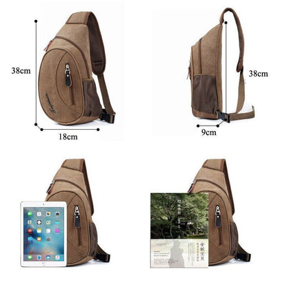 Men Canvas Small Sling Bag Zipper Outdoor Military Waist Pack Sling Chest Bag