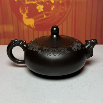 Vintage Chinese Yixing Purple Clay Teapot Zisha Ceremony Carving Collectible Art
