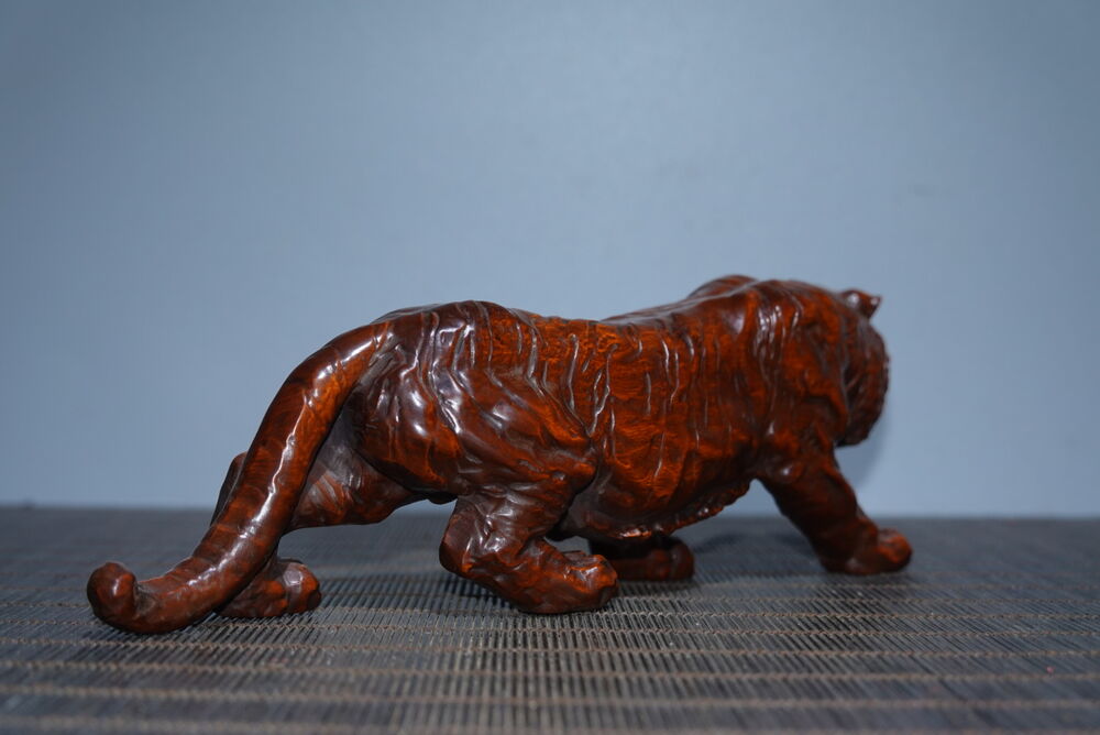 Chinese Wood Carving Boxwood Tiger Figurine Statue Wooden Sculptures Home Decor
